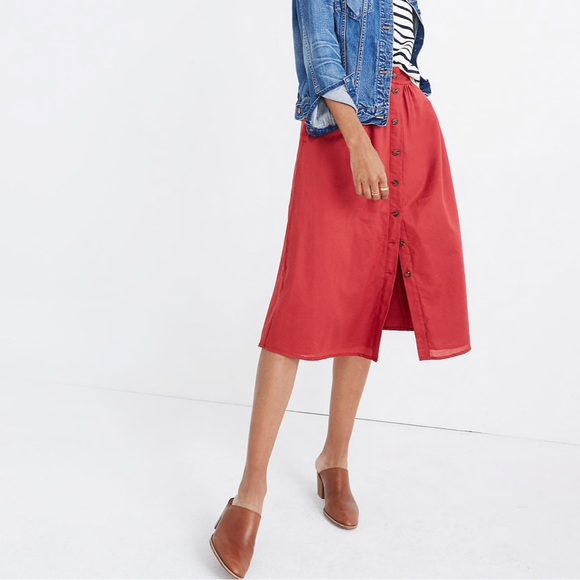 Madewell Dresses & Skirts - Madewell Red Palisade Button-Front Midi Skirt 2